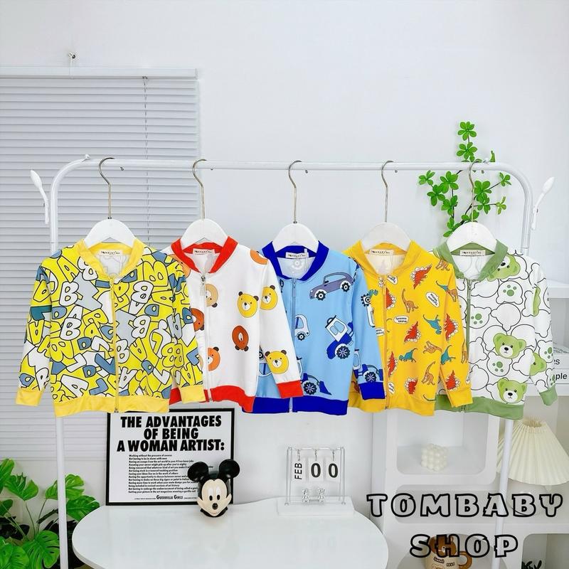 (9-26kg) ÁO KHOÁC CHẤT THUN LẠNH 3D , chất thun co giản thoáng khí, mềm mát , cho bé trai và bé gái Len Jean Voi Động vật Nút có thể giặt máy sz s: 9-12kg