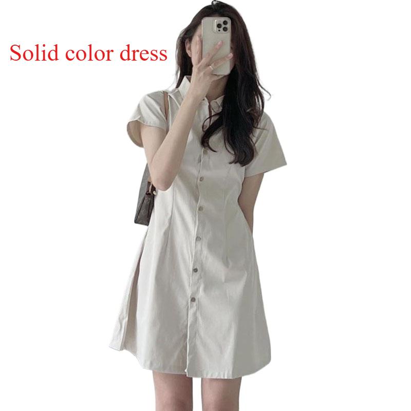 Y#0925-03  Minimalist style lapel dress, Korean version summer single breasted, waist cinching short sleeved shirt dress, solid color dress Casual Womenswear Lingerie Gowns Basic Women Lady Casual Wear Comfort Dresse Button 0