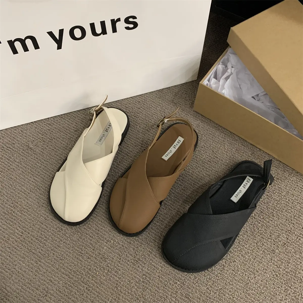 Closed Toe Sandals for Women 2024 Summer New Korean Style French Retro Mori Style Fairy Style Casual Flat Roman Style Shoes Fashion