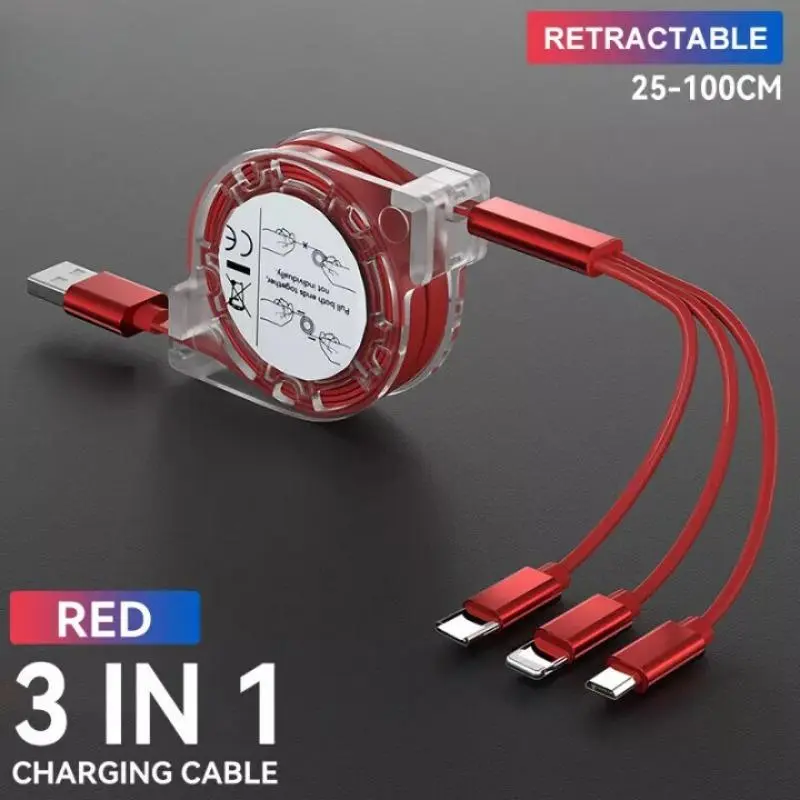 Thể Điều Chỉnh Có Thể Gập Lại, 3 Đầu, 2A, Cáp sạc nhanh 3 trong 1, Tương thích với Lightning và điện thoại Android loại C, Phụ kiện điện thoại, Sạc Điện Thoại Us