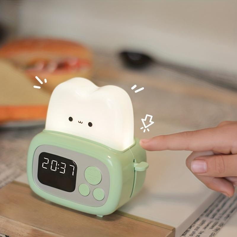 Product Introduction of Cute Cartoon Toast Design Alarm Clock, USB Reaching Desktop Night Light, Novelty Lighting for Home Bedroom Living Room 3