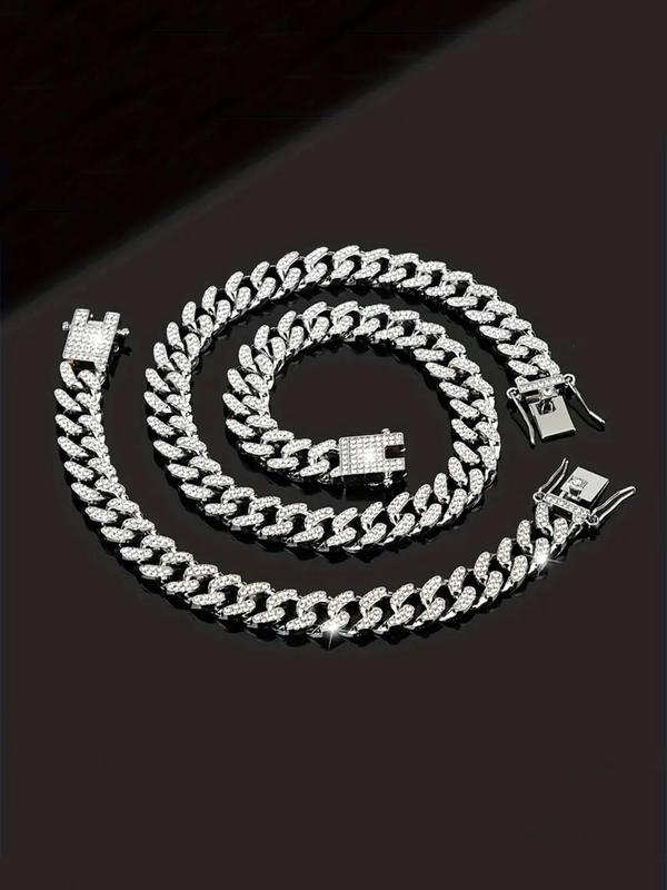 Sparkly Luxury Rhinestone Decor Chain Necklace, Summer Outfits 2024 Hip Hop Punk Style Cuban Chain Necklace, Matching Jewellery for Women for Parties & Gifts 8
