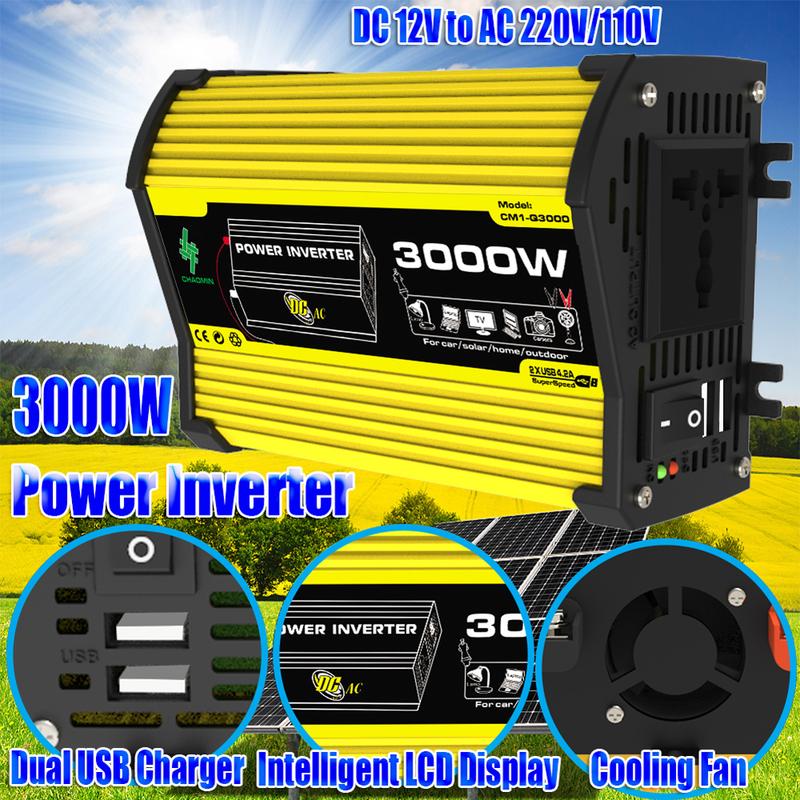 Biến tần năng lượng thông minh, 3000W, DC 12V sang AC 110 / 220V, Dual USB, Thích hợp cho các thiết bị thông minh 1
