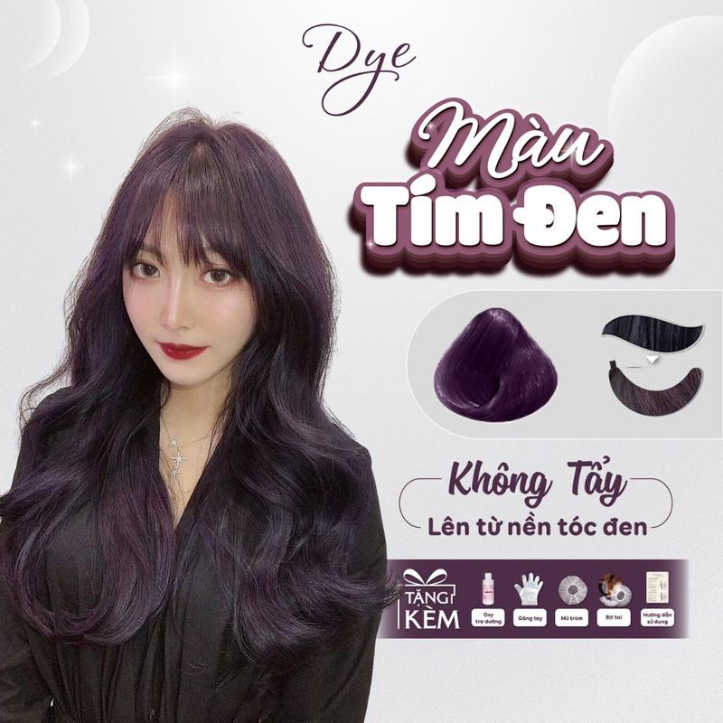 Thuốc nhuộm tóc màu TÍM ĐEN không tẩy , tặng kèm oxy trợ dưỡng bao tay, Bền màu Không chứa silicon Đổi Màu Tóc Nữ Women