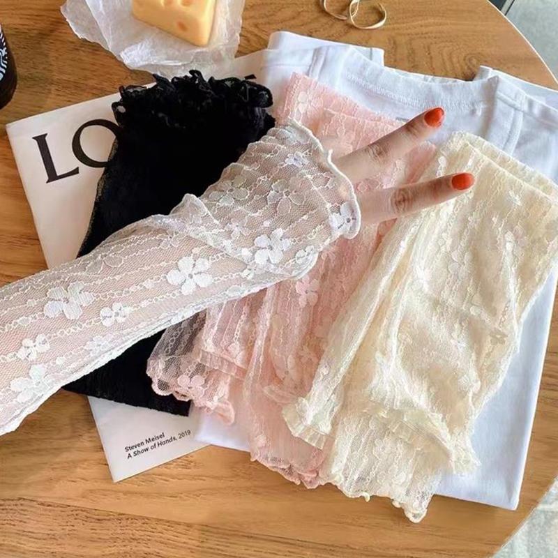 Product Introduction of 1Pair Women Lace Hollow-Out Sun UV Protection Fingerless Sleeves Thin Mesh Breathable Sleeves Summer Drive Cycling Sleeve Mitten 15