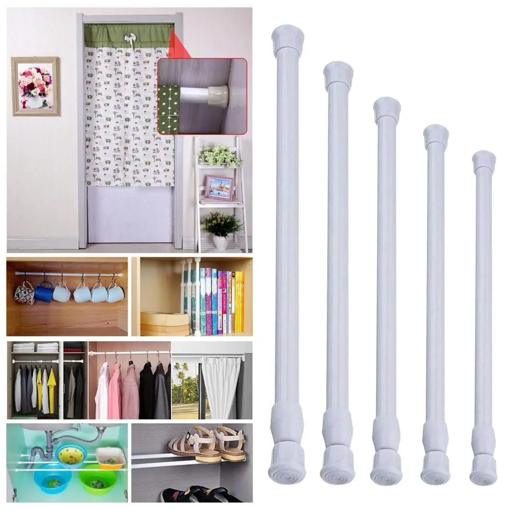 Small Curtain Tension Rods Pole Rail Hanger Rods for Kitchen Bathroom Shower Cupboard Cabinet Bookshelf Easy Installation White