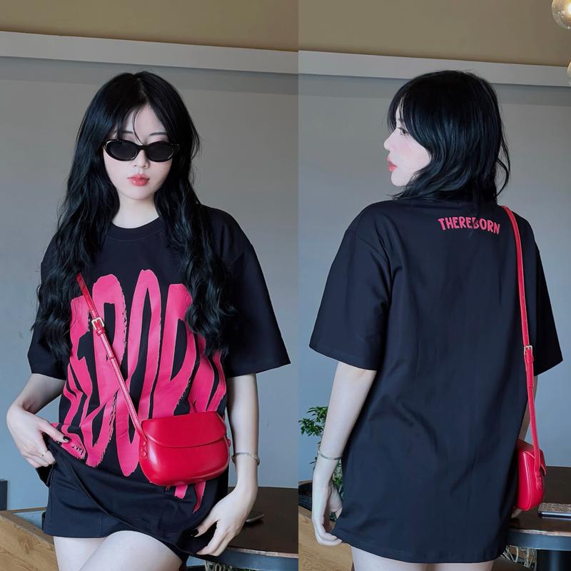 ÁO THUN IN CHỮ “REBORN” COTTON Cổ tròn Top Đen reborn  áo aothun 5