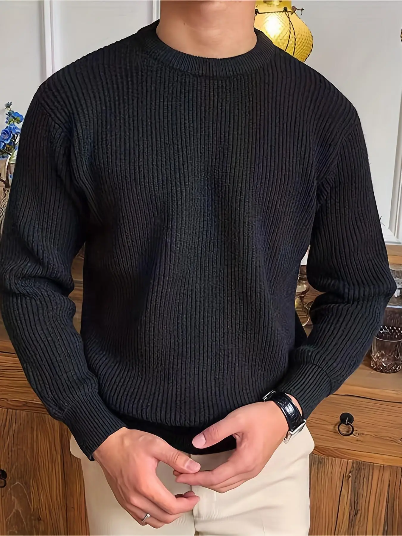 Men's Solid Color Round Neck Sweater, Regular Fit Casual Long Sleeve Crew Neck Jumper for Fall & Winter, Fashion Men's Knitwear for Daily Wear