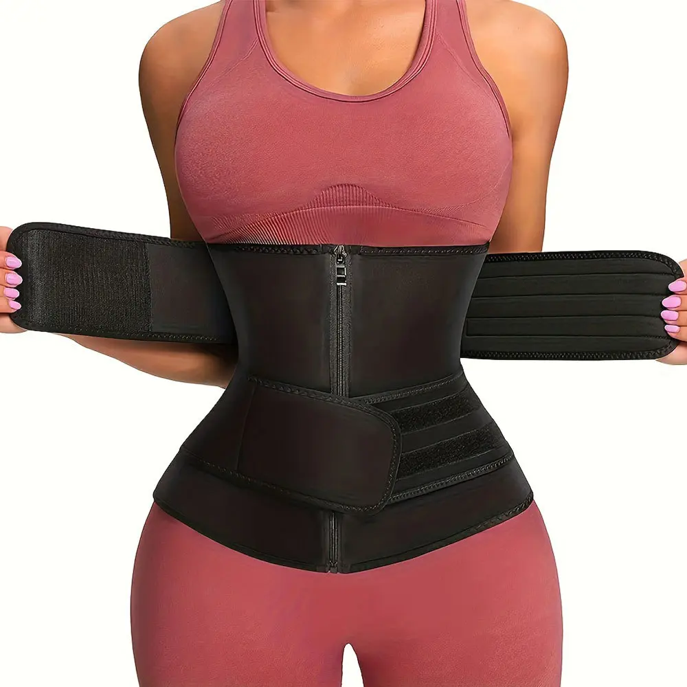 Waist Trainer Sports Violently Sweat Postpartum Body Shaping Double Belt Zipper Belly Contracting and Slimming Waistband