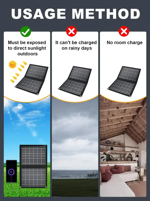 10W Foldable Solar Panel, 2 In 1 Solar Charger with Type C & USB Ports, Waterproof Solar Charging Equipment for Phone & Accessories 4