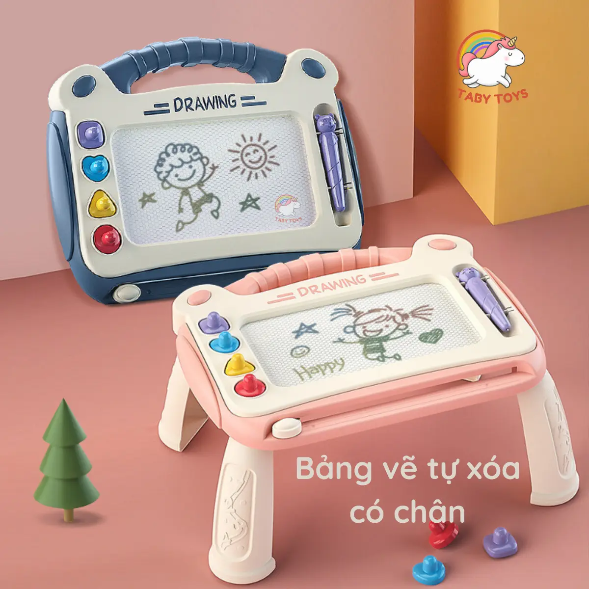 Đồ chơi bảng vẽ tự xóa cho bé thông minh có chân bàn, bảng từ tính tập viết, tập vẽ cho bé TabyToys