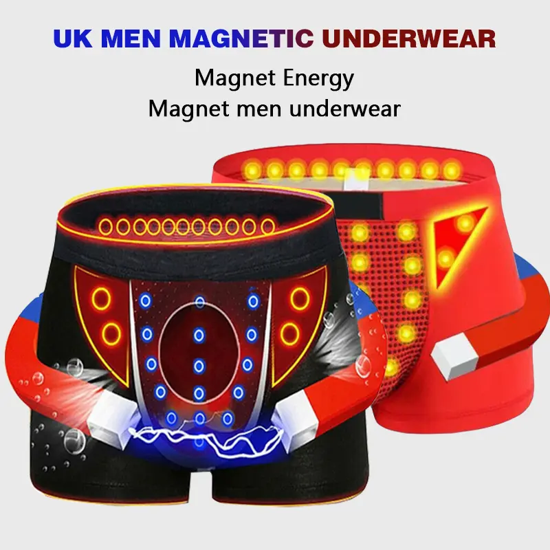 【2pcs】100% Cotton Men's boxers/trunks men underwear Men magnetic therapy underwear (L-4XL) Black/Red