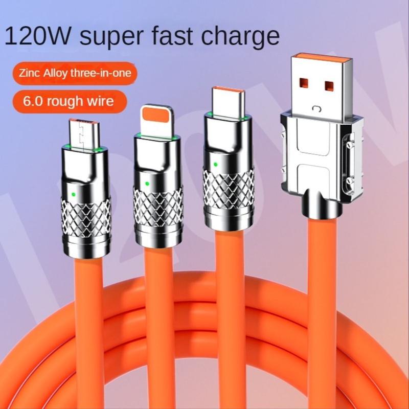 Cáp Sạc Nhanh 3 Trong 1 6A Đầy Đủ Cổng [ BH 6 Tháng ] - 3 Cổng Bằng Silicone Và Hợp Kim Kẽm Cực Bền Và Chất Tốt Phụ Kiện Sạc Điện Thoại 2