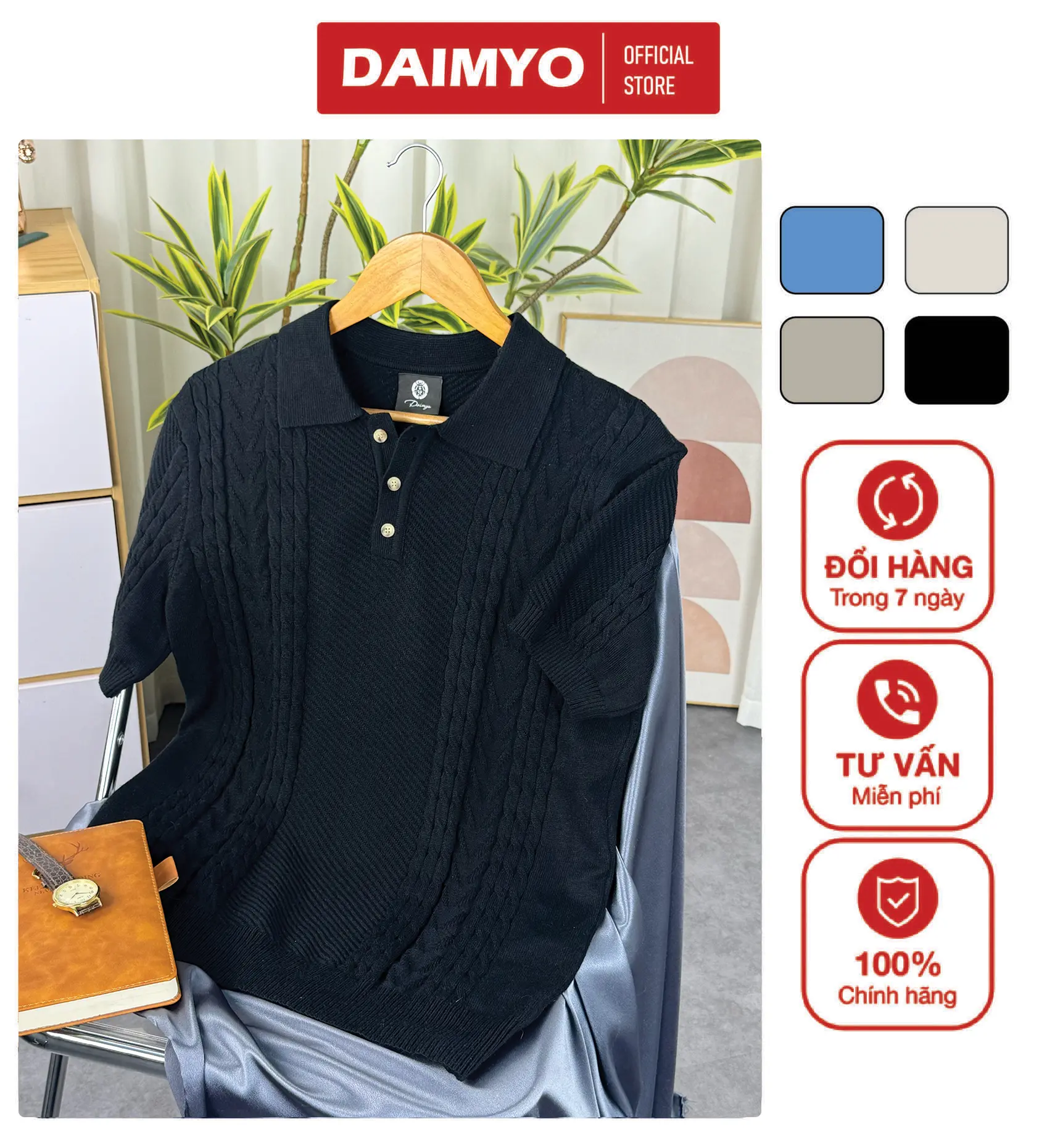 POLO LEN 12210 - Mẫu áo polo dệt kim DAIMYO thời thượng, phong cách sang trọng siêu hot mùa thu 2024 dành cho các anh mặc đi làm, đi chơi bao đẹp. Nhung Nam Menswear
