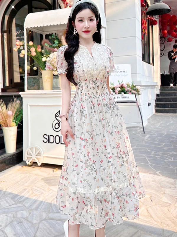V5647 SẴN HỎA TỐC VÁY ĐẦM TƠ HOA ĐI TIỆC, VÁY ĐẸP HẸN HÒ, VÁY XINH DẠO PHỐ DRESS/WOMEN Voi Nhung Sen Voan Bo Chun 0