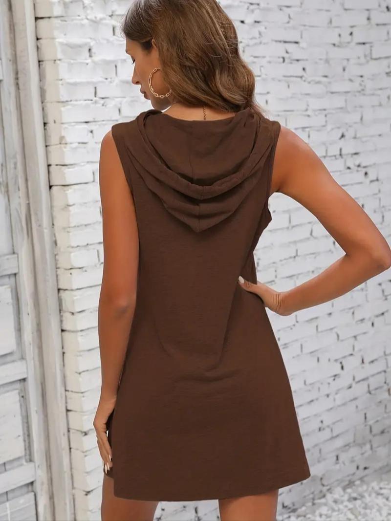 Product Introduction of Women's Plain Drawstring Hooded Dress, Casual Sleeveless Dress for Summer, Ladies Clothes for Daily Wear 8