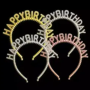 GAR Bando Motif Happy Birthday / Party Hairband Korean Style / Mahkota Bando Silver & Gold / Aksesoris Pesta Ulang Tahun Y3804