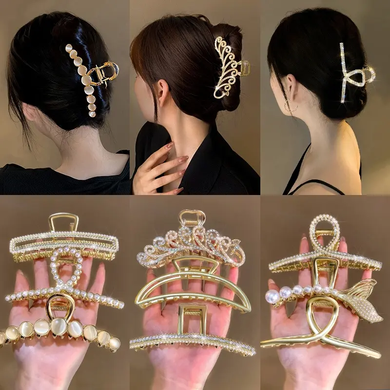 Kẹp Tóc Kim Loại, Kẹp Tóc Bướm Sang Trọng, Màu Vàng Và Hoa Hồng, Kẹp Tóc, Kim Cương Giả Cao Cấp, Kẹp Càng Cua Lớn, Kẹp Tóc Nữ Women Nữ Women