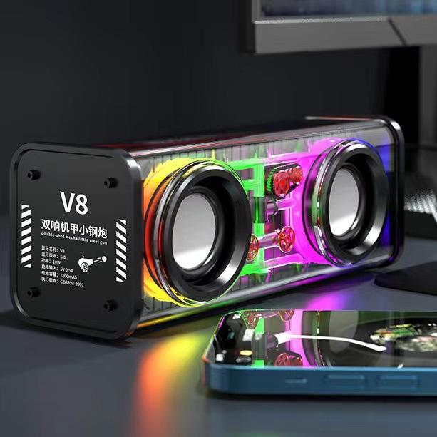 Loa Bluetooth Áo Giáp Trong Suốt V8, Kèn Nhỏ Loa Siêu Trầm Nặng, Sử Dụng Trong Nhà Và Ngoài Trời, Cầm Tay, Có Ánh Sáng Xung Quanh, Hệ Thống Âm Thanh Để Bàn, Y026 6
