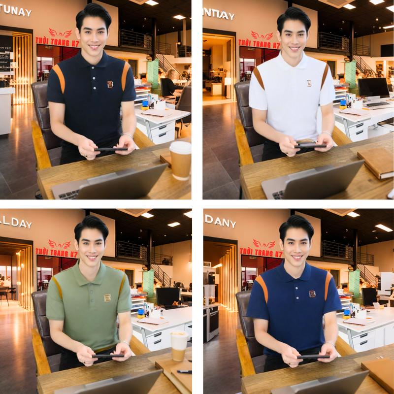 Áo Polo Nam K7 SYMBOL B Cao Cấp 2024 - Vải Cotton Cá Sấu CVC Co Giãn Mềm Mát, Tay Ngắn, Cộc Tay Menswear Ngắn Tay ngày nghỉ thường Có Cổ Shirt