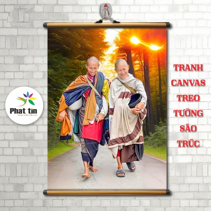 Tranh canvas treo tường sáo trúc hình ảnh thầy Minh Tuệ, người tu hành phật , tranh liễn phật giáo treo tường phòng khách, nơi tu tập cho các phật tử, decor tường, tranh trí phòng thờ.