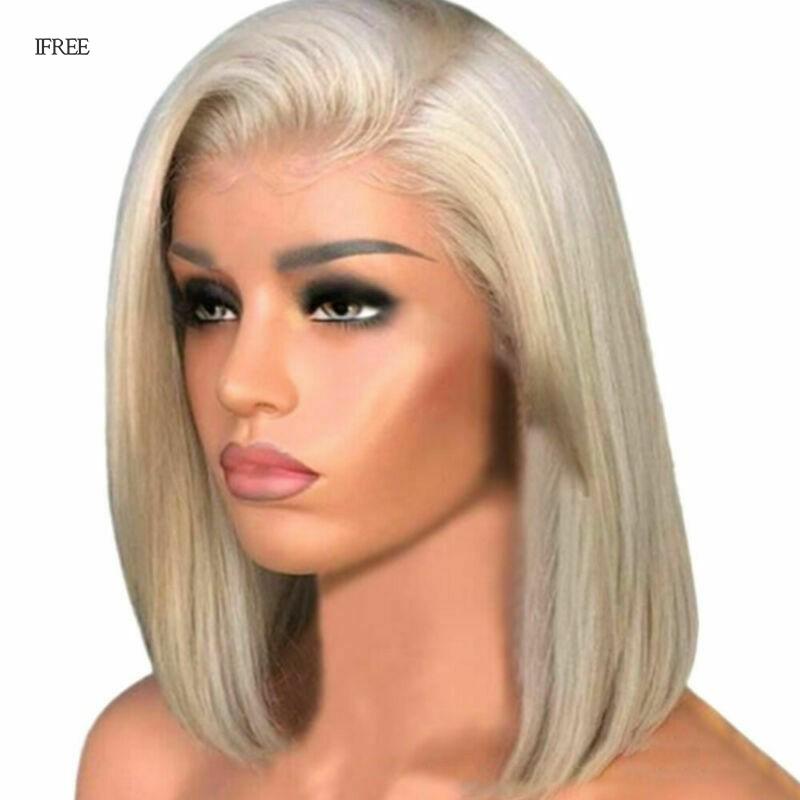 Women Short Bob Wig Front Lace Blonde Straight Artifical Hair Full Wig 3