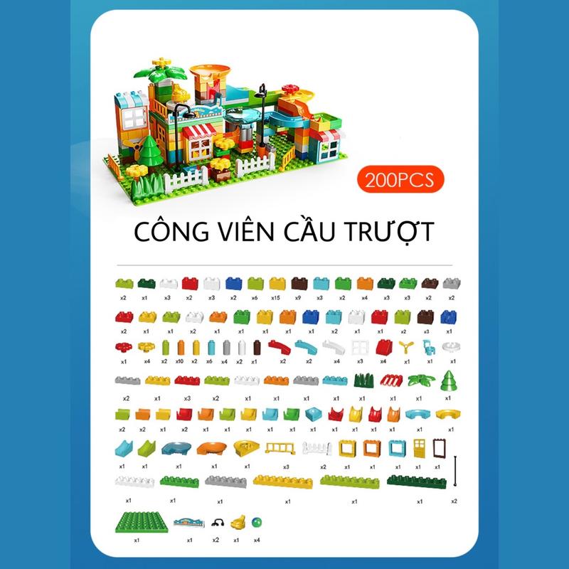 Đồ chơi xếp hình loại to cầu trượt thả bi 200 chi tiết hãng Feelo 1
