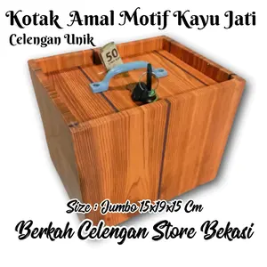 Kotak Amal Unik Motif Kayu (Pakai Kunci) - Celengan Viral Tiktok