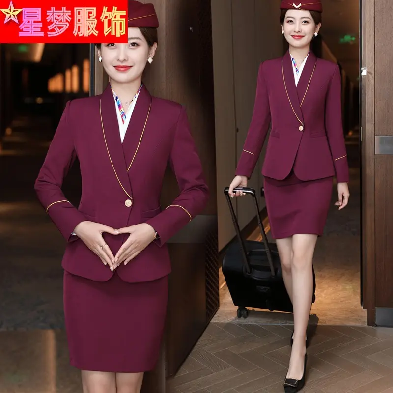 9922 Stewardess High-Speed Rail Flight Attendant Workwear Uniform Business  Suit Hotel Front Desk Reception Welcome Work Clothes Formal Wear Womenswear  Overalls Lingerie Lady Women Comfort Basic Longsleeve Minimalist - TikTok  Shop Philippines