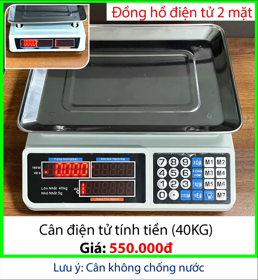 Cân điện tử tính tiền, báo giá 40kg - 2 màn hình, tiếng việt