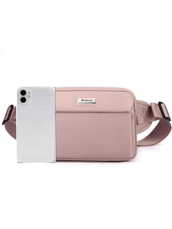 Women's Fashionable Letters Patched Fanny Pack, Casual Solid Color Zipper Chest Bag for Daily Used, Multi-layer Zipper Fanny Pack 8