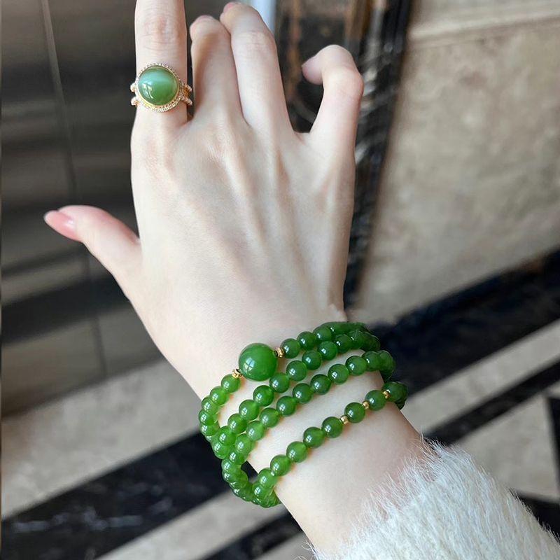  Vòng Tay Ngọc Bích & Mã Não Ba Lớp Dành Cho Phụ Nữ Trang Sức Hạt Tối Giản Dây Chuyền Đá Quý Xanh Thanh Lịch Phong Cách 2025 