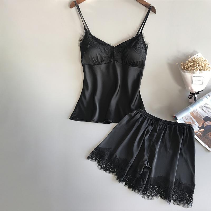 Product Introduction of 1 Set S/M/L/XL/2XL Lace Pajamas Suit Women V-Neck Sleepwear Lingerie Casual Nightwear 17