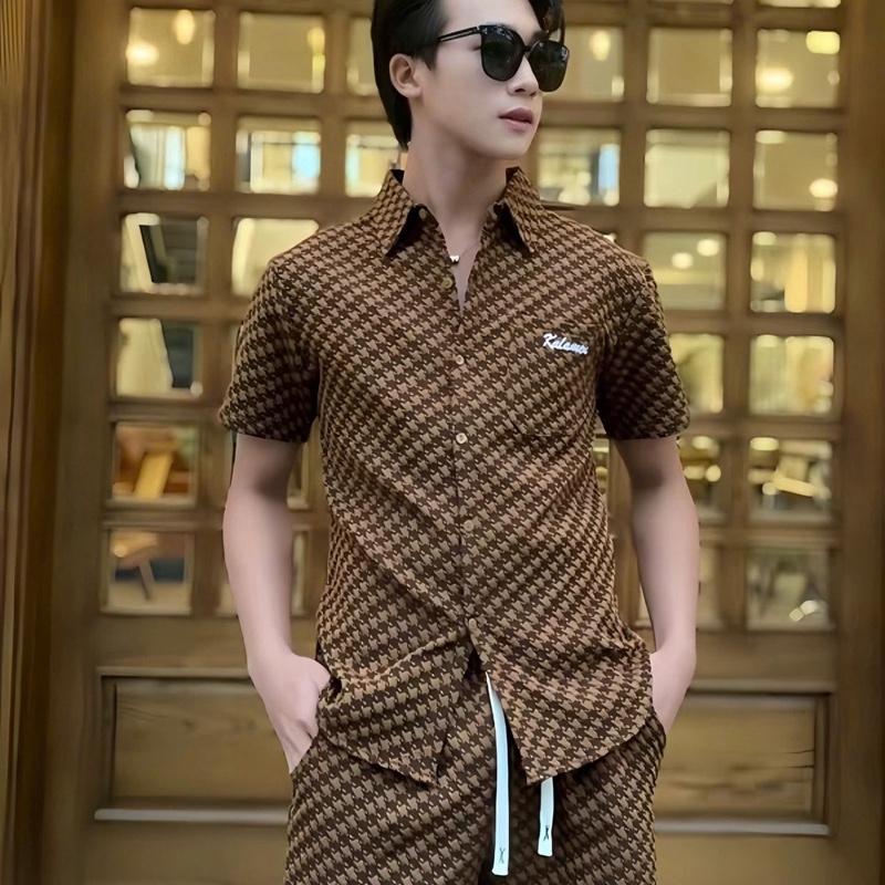 Bộ quần áo nam cổ vest Chất Xốp dập nổi cao cấp Menswear Top