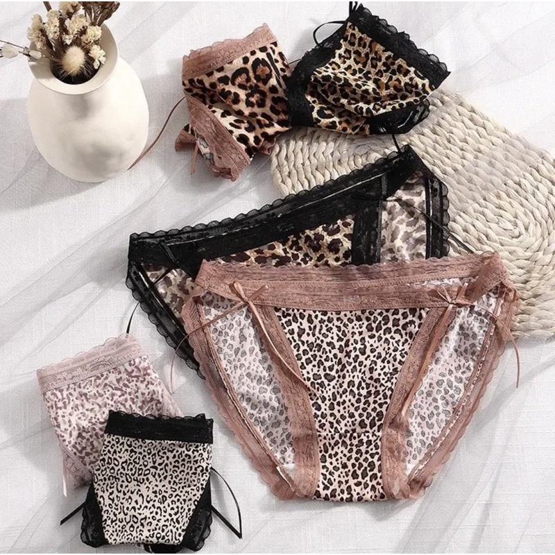 Combo 5c Quần Lót Su lạnh da Báo, da beo Viền Ren Cao Cấp có nơ quyến rũ Nữ