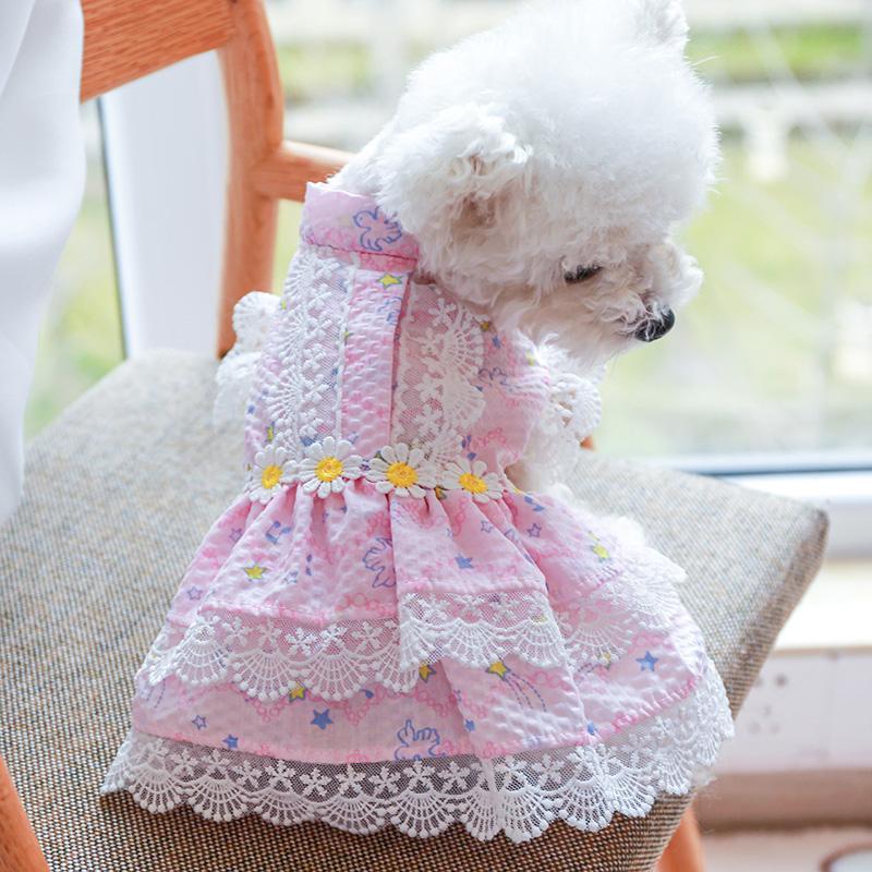 Cat Floral Print Lace Pet Dress, 1 Count Elegant Princess Style Summer Dog Dress for Small Girl Puppies Doggies Kittens, Fashionable Pet Clothes Dogs Outfit 3