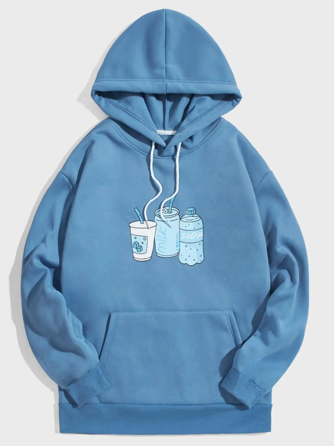 Men's Cartoon Drinks Print Essentials Hoodie, Regular Fit Casual Drawstring Pocket Hooded Sweatshirt for Spring & Fall Daily Wear, Drippy Outfits