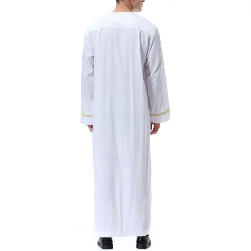 Product Introduction of Men'S Muslim Shirt Kaftan Islamic Royalty Dubai Robe O-Neck Long Sleeve Retro Tunics Abaya Arabic Traditional Costume Men'S Robe 26