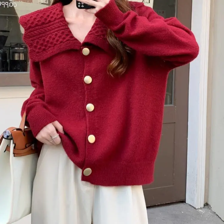 Áo Cardigan Dệt Kim, Cổ Búp Bê Cổ Điển Phong Cách Nhật Bản, Dành Cho Nữ, Hàng Mới Về Mùa Thu, Thiết Kế Đẹp, Phong Cách Cổ Điển Độc Đáo Áo Khoác Len Trơn