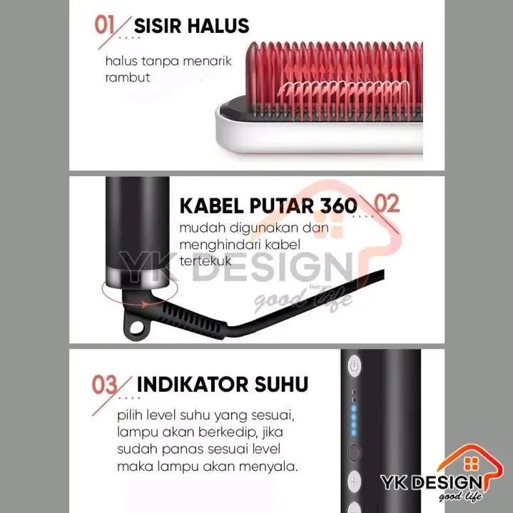 mabarshop2-Original catok sisir pelurus rambut hair straightener curler YK DESIGN YK-1621 Catokan 3