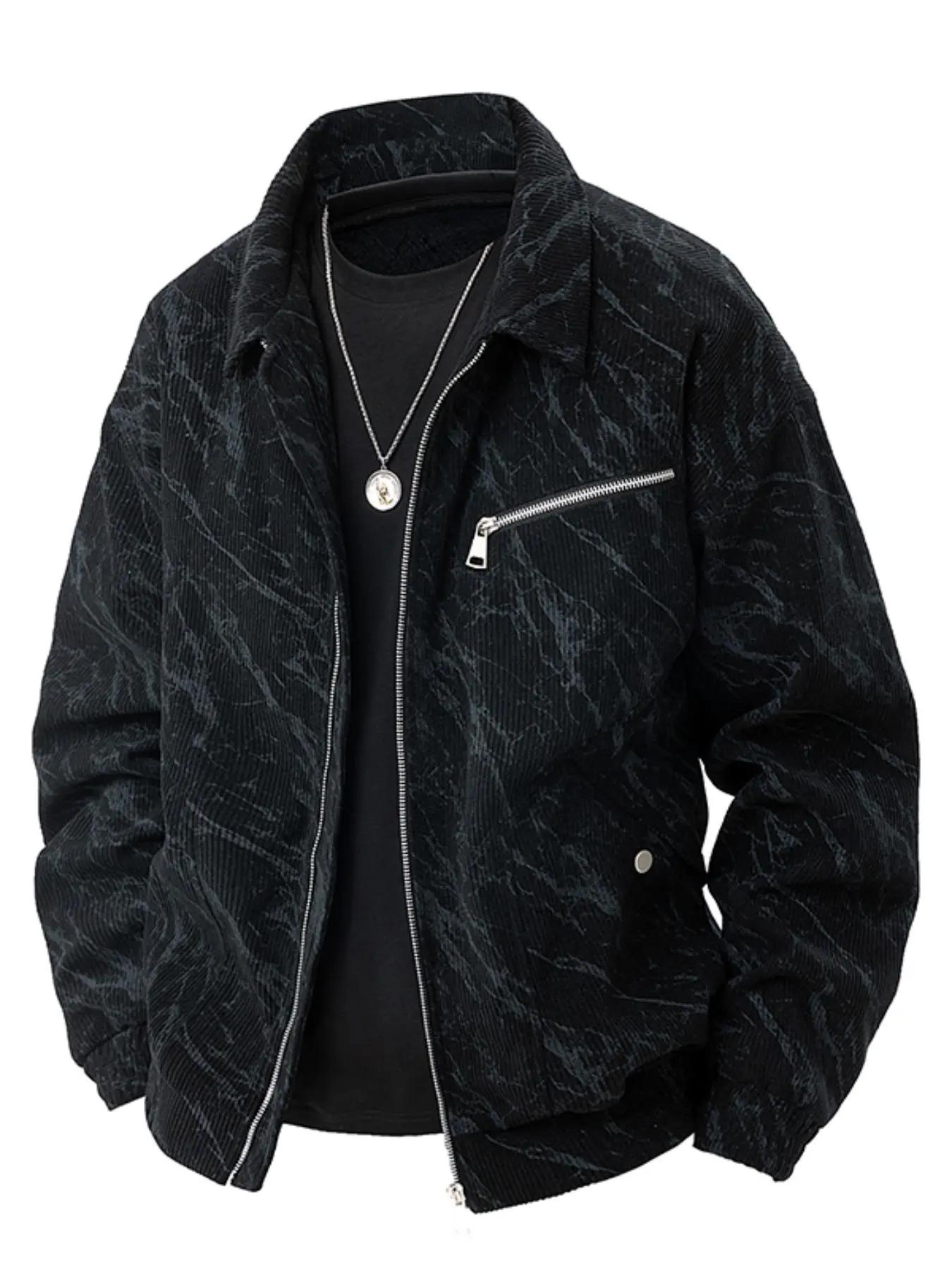 Men's American Retro Style Zip Up Corduroy Jacket, Regular Fit Casual Comfy Fashion Long Sleeve Pocket Collared Outerwear for Spring & Fall, Fashion Men's Clothes for Daily Wear