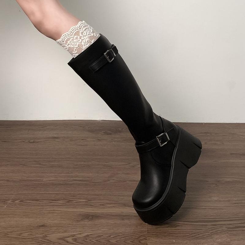 Product Introduction of Bốt Cổ Điển Kiểu Pháp, Màu Đen, Đế Dày, Dành Cho Nữ, Bộ Sưu Tập Mùa Lò Xo Và Mùa Thu Mới, Thích Hợp Cho Cô Gái Vòng 1 Nhỏ Vừa Vặn, Tăng Chiều Cao, Bốt Hiệp Sĩ, Phong Cách Thủy Thủ, Năm 2025 6