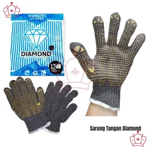 Sarung Tangan Rajut Benang Kerja Proyek Petani Kuli Kebun Warna ABU ABU Bintik KUNING Serbaguna