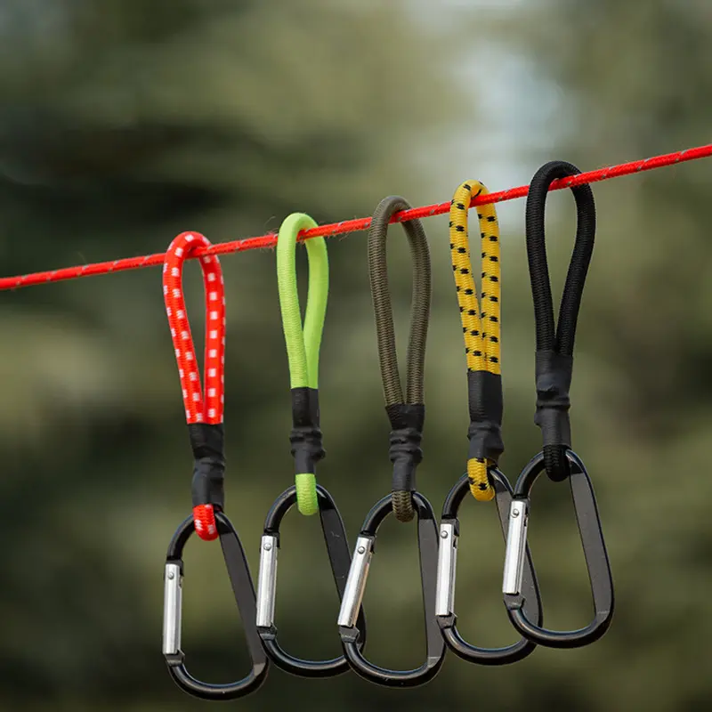 1pack Camping Portable Elastics Rope Multifunctional Rope Mountaineering Rope with Alloys Carabiners