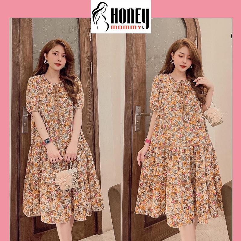 Đầm Bầu Váy Bầu Hoa Nhí Cổ Thắt Nơ Dáng Xòe Đi Chơi Dự Tiệc Dáng Dài Mùa Hè HD2847 Honey Mommy Váy Nữ Women Dress