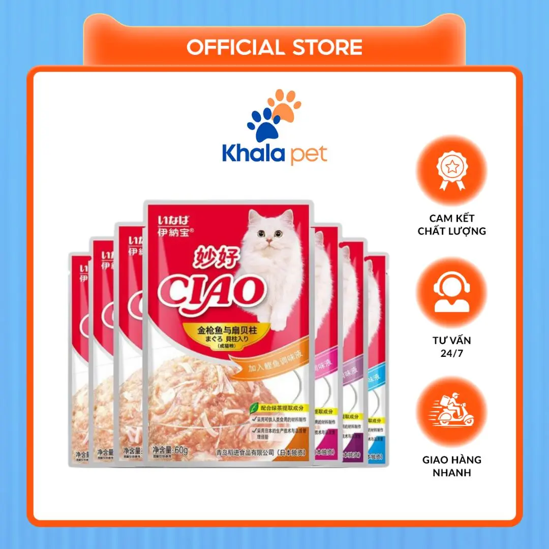 Pate Ciao Cho Mèo Mọi Lứa Tuổi, Súp Thưởng Cho Mèo Gói 60g