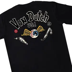 【HOT】 Von Dutch Tshirt 0637 Black T-shirt pria dan wanita Combed Digital Kaos Katun Nyaman Tangan High