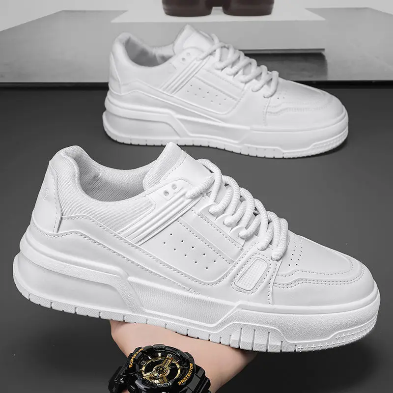 [98% Positive Rating Same Style] Men's Shoes Autumn Niche Design Versatile Casual Pure White Sneakers Youth Sports Thick Sole Height Increasing Bread Trendy Shoes