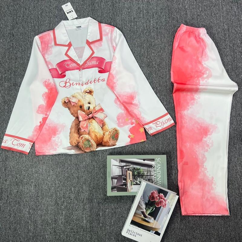 Product Introduction of Đồ Bộ Pijama Lụa LaTin Tơ Tằm Gấu Loang Hồng Thiết Kế Nữ (Có Túi 40kg-58kg) 11