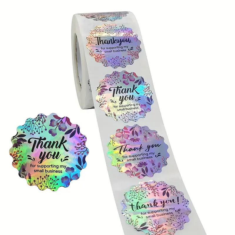 Thank You Sticker Label, 500pcs/roll  Thank You Sticker, Decorative Sticker Label for Small Business, Festival, Party 0